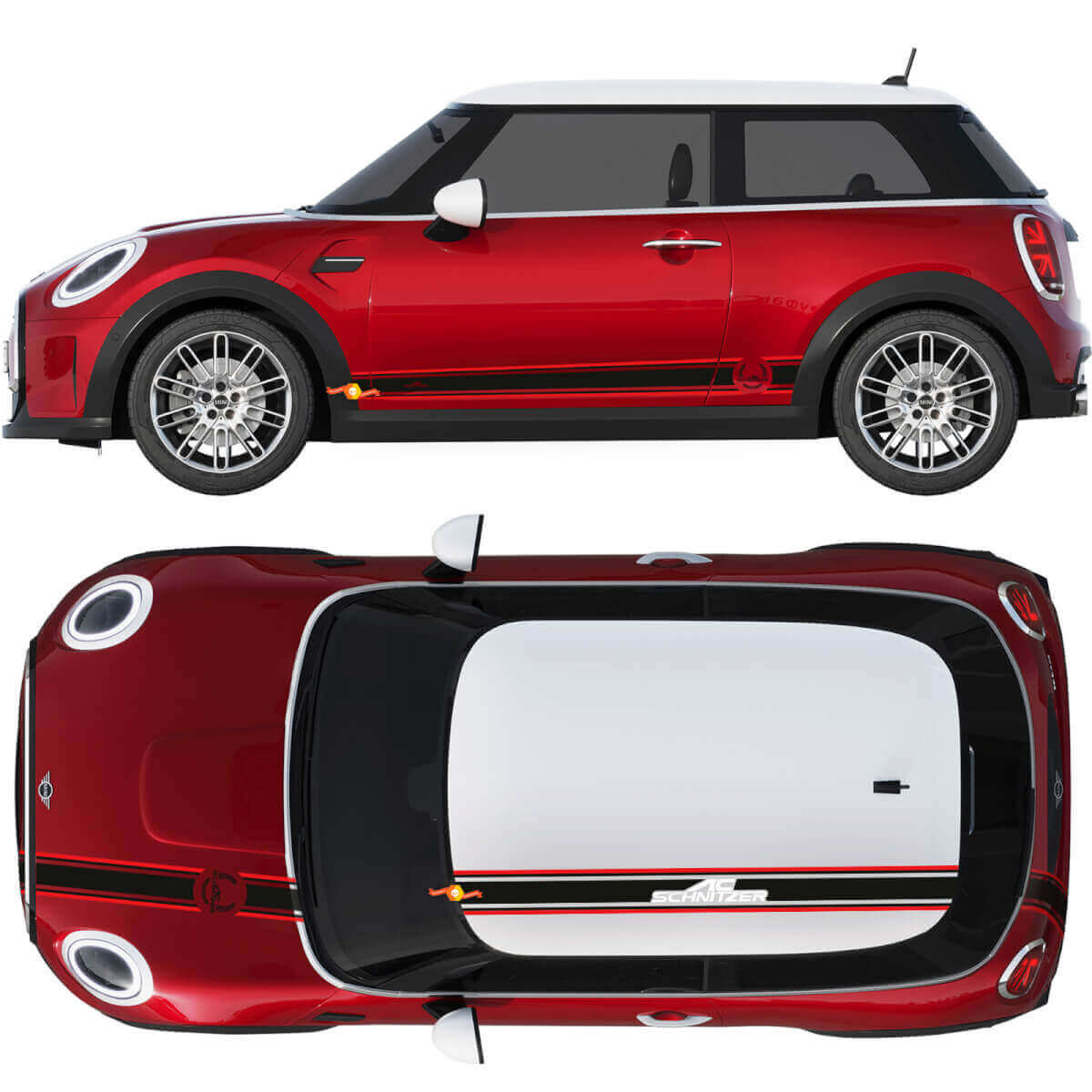 Kit Adesivi in Vinile Strisce Laterali Tetto Cofano Stile AC Schnitzer Per MINI Cooper