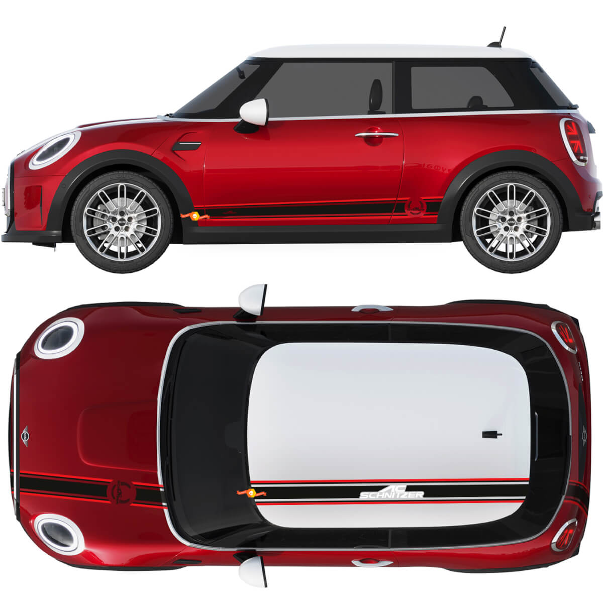 Mini John Cooper Works Ac Schnitzer Hood Roof and Side Doors Stripes Decal Rally Decal and Graphics
