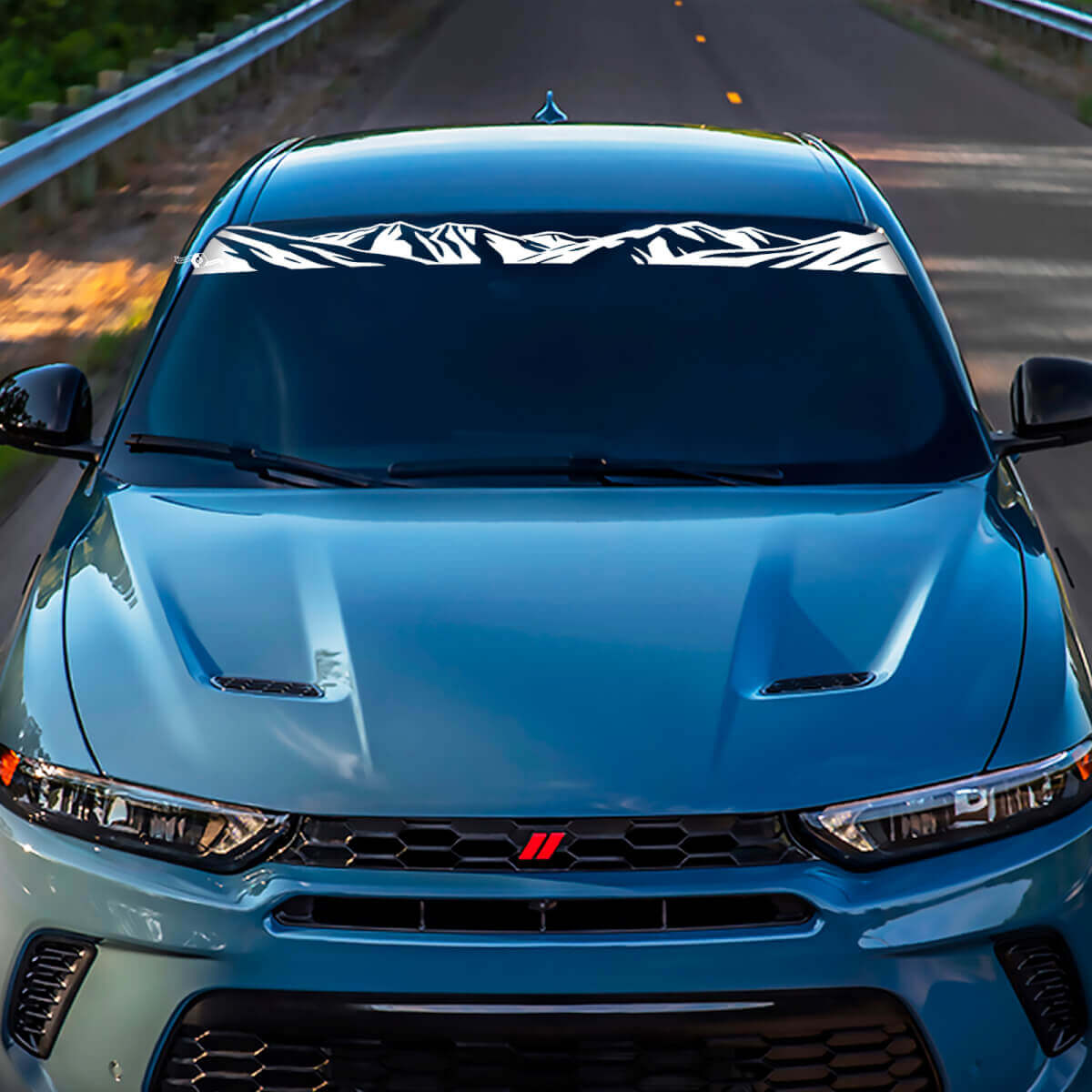 Montagne parabrezza Banner Decal Adesivo - Grafica in vinile personalizzata adatta a Dodge Hornet
