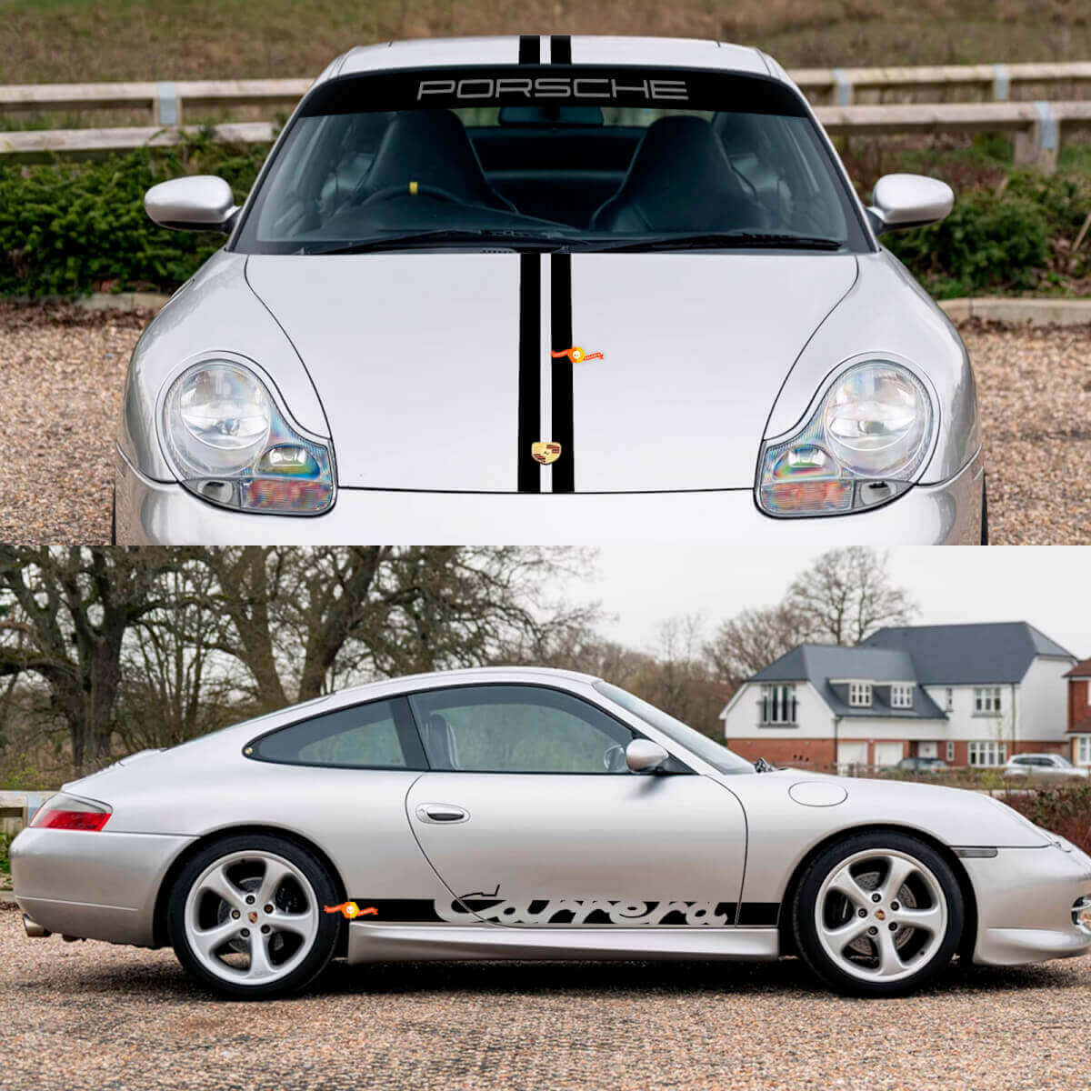 Kit Adesivi Strisce Carrera Retro Cofano Laterale Parabrezza Per Porsche 911