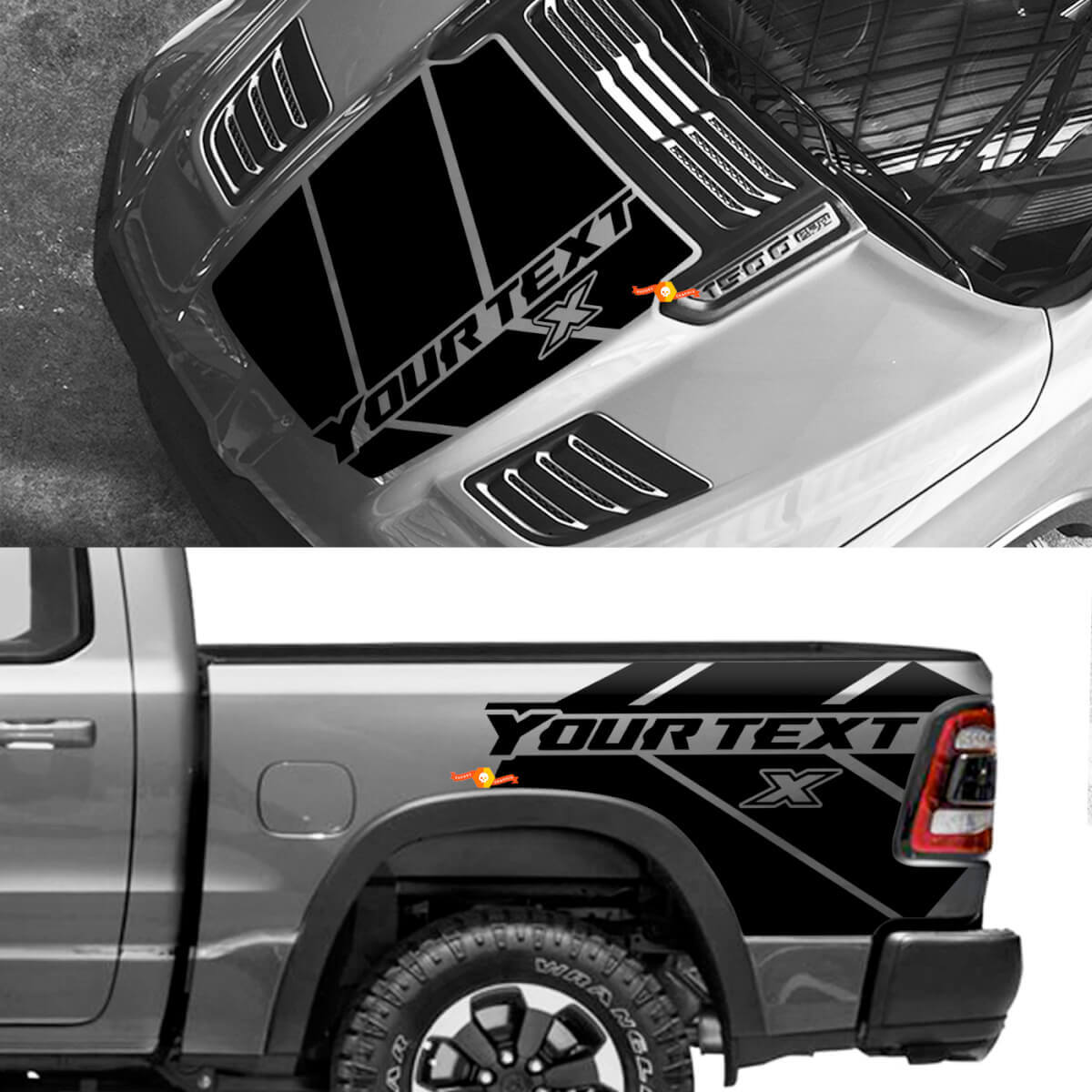 Kit adesivi in vinile personalizzati per cofano e strisce laterali posteriori per Dodge Ram 1500 Rebel