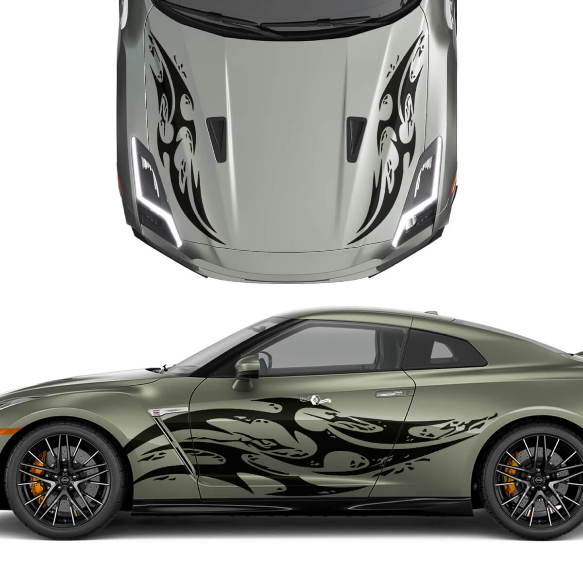 Cappuccio e lati duali tatuaggi tribali Strips Decal Kit per Nissan GT-R
