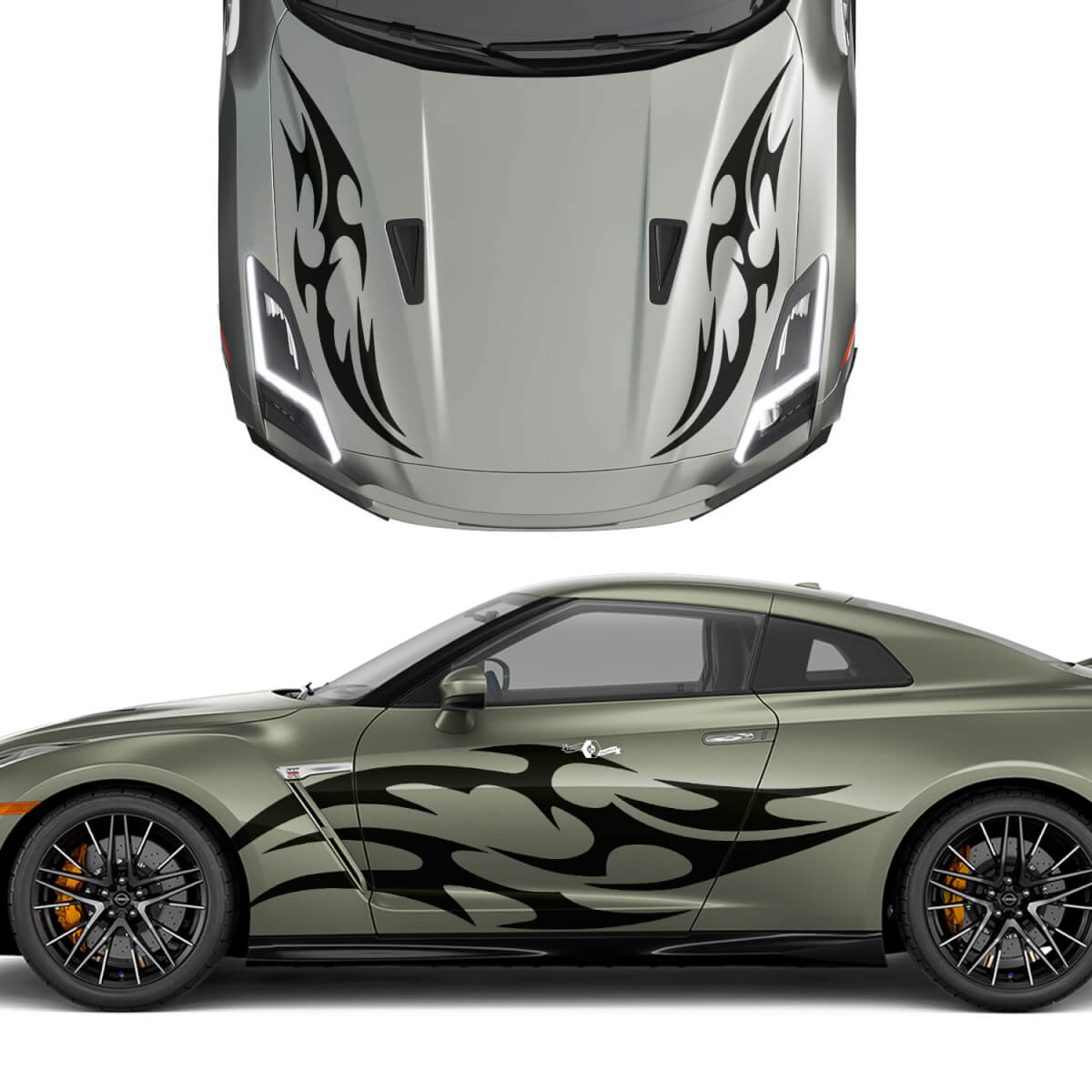 Cappuccio e lati duali tatuaggi tribali Strips Decal Kit per Nissan GT-R
