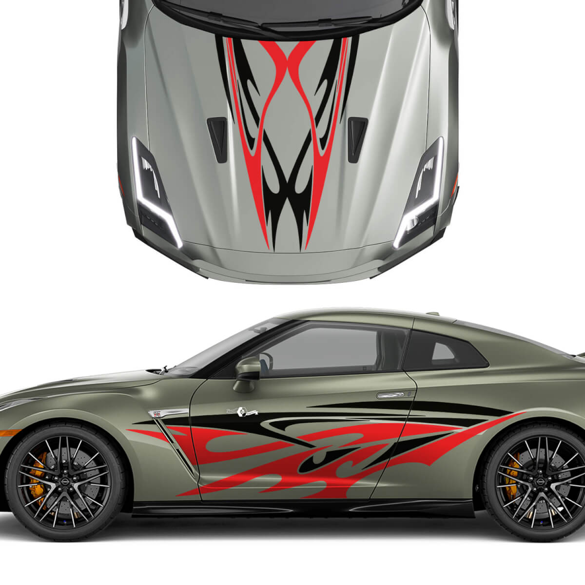 Cappuccio e lati duali tatuaggi tribali Strips Decal Kit per Nissan GT-R 3
