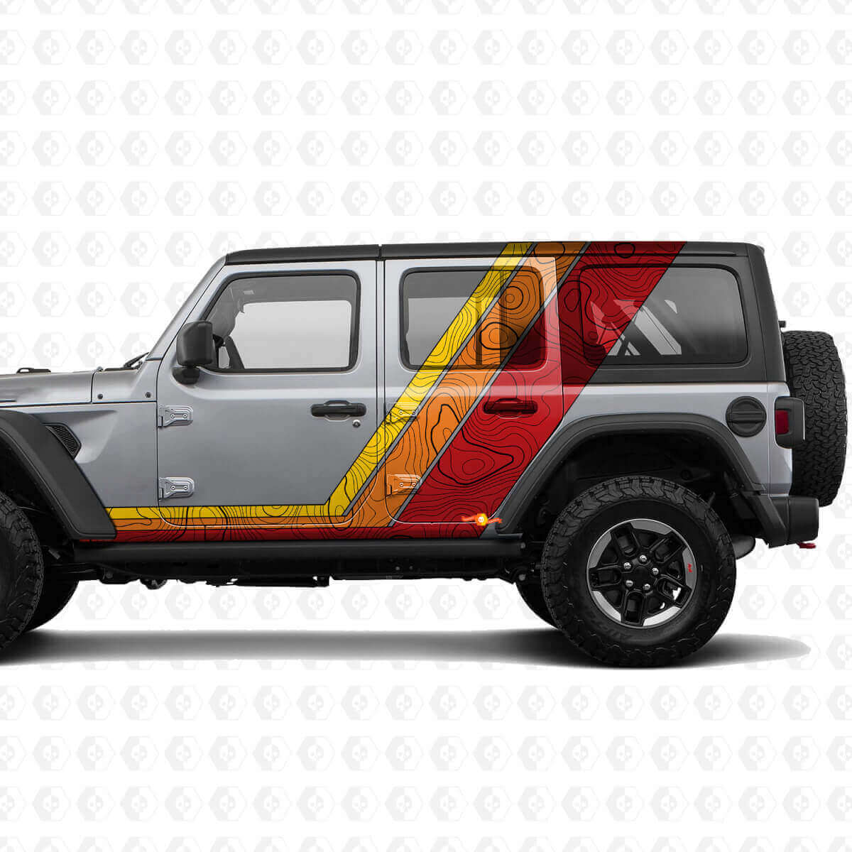 Kit Adesivi in Vinile con Strisce Laterali e Sul Cofano a Mappa Topografica Retro per Jeep Wrangler
