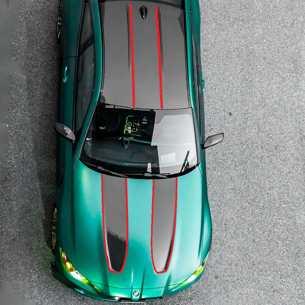 Caspetta a strisce rosse e adesivo per decalcomanie in vinile per tetto per BMW M4 CSL
