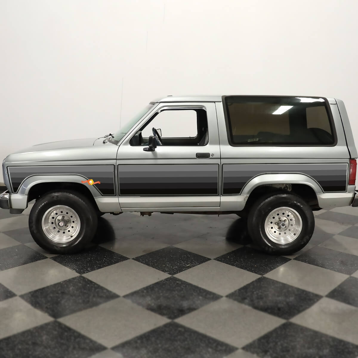 Coppia ombre grigie retrò retrò con adesivi per decalcomanie in vinile per Ford Bronco 1984
