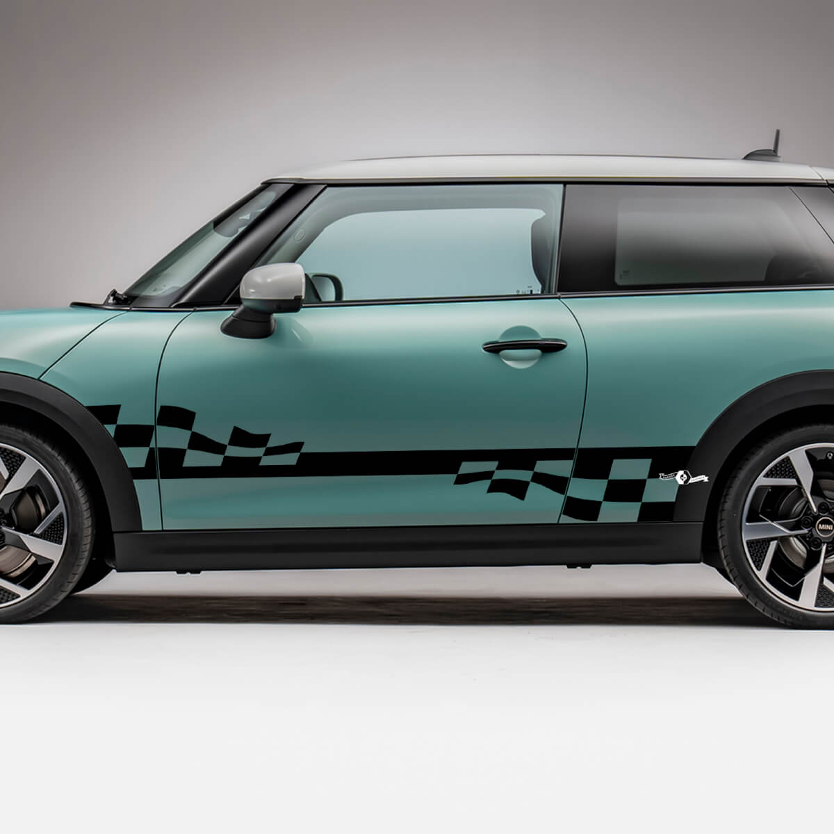 Decal grafico a scacchi con corse laterali per Mini Cooper S 3
