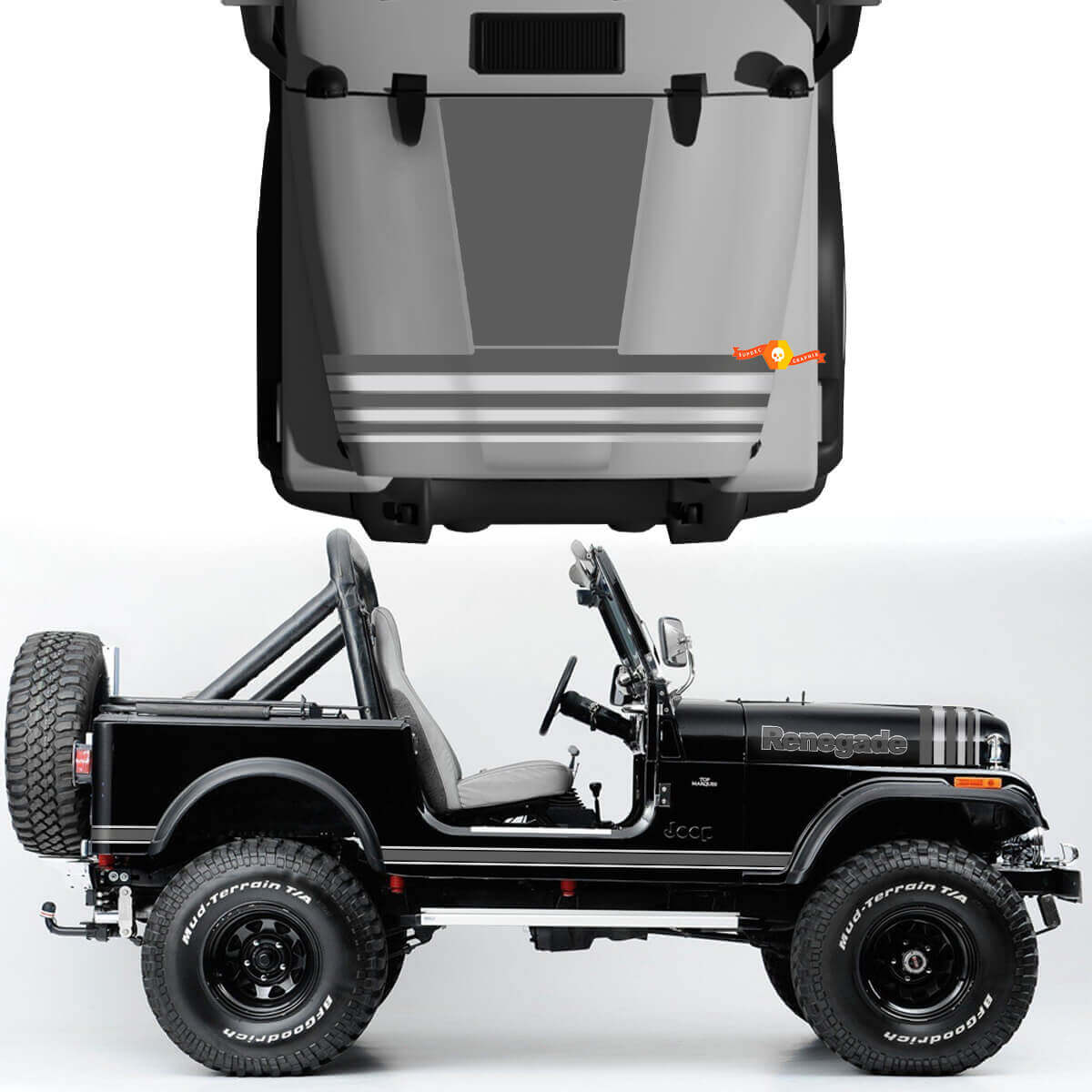 Kit of Hood Fender Jeep Renegade CJ7 adesivi in ​​vinile decalcomanie Linee grafiche Stile Scegli Scegli i colori
