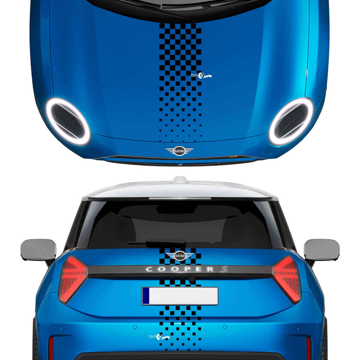 Calco e strisce posteriori a scacchi Mini Cooper Vinil Graphics Decal Adesivo per Mini Cooper
