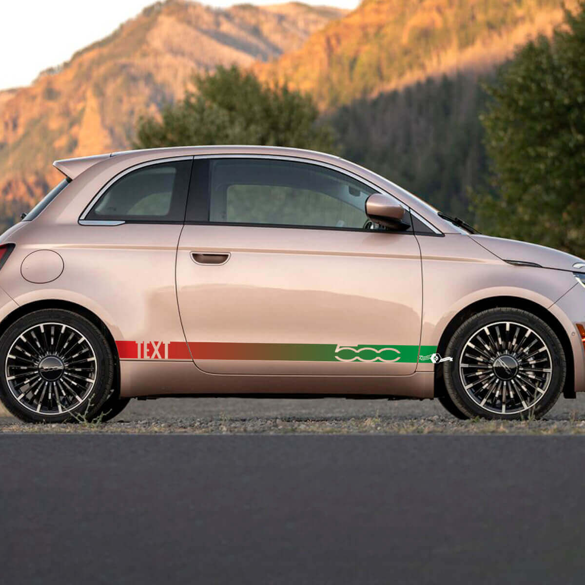Striscia decalcomania sfumata colorata personalizzata per i pannelli sottoporta, strisce grafiche laterali per Fiat 500
