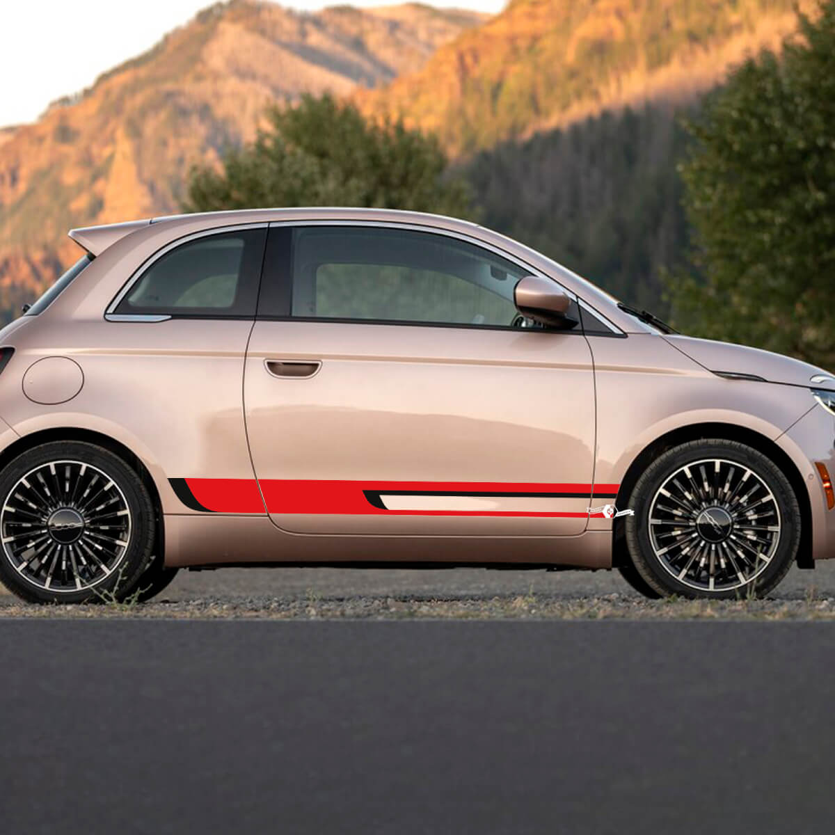 Pannello di bilanciere due strisce grafiche laterali a strisce di colore per Fiat 500
