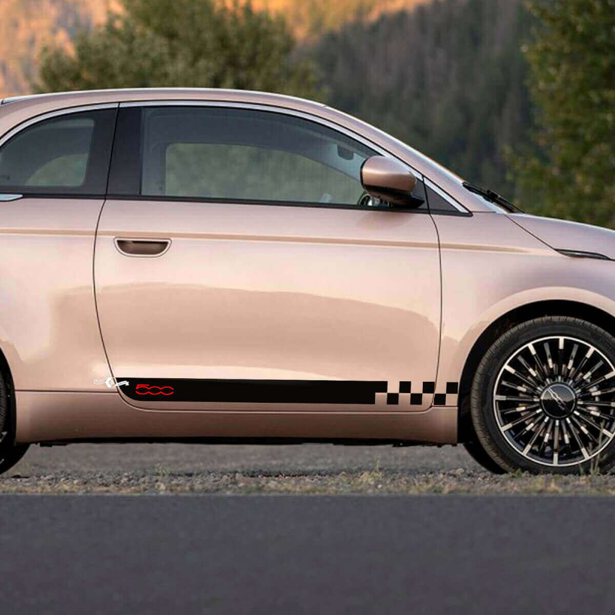 Adesivo Grafico Fascia Laterale a Scacchi per Modanatura Fiat 500