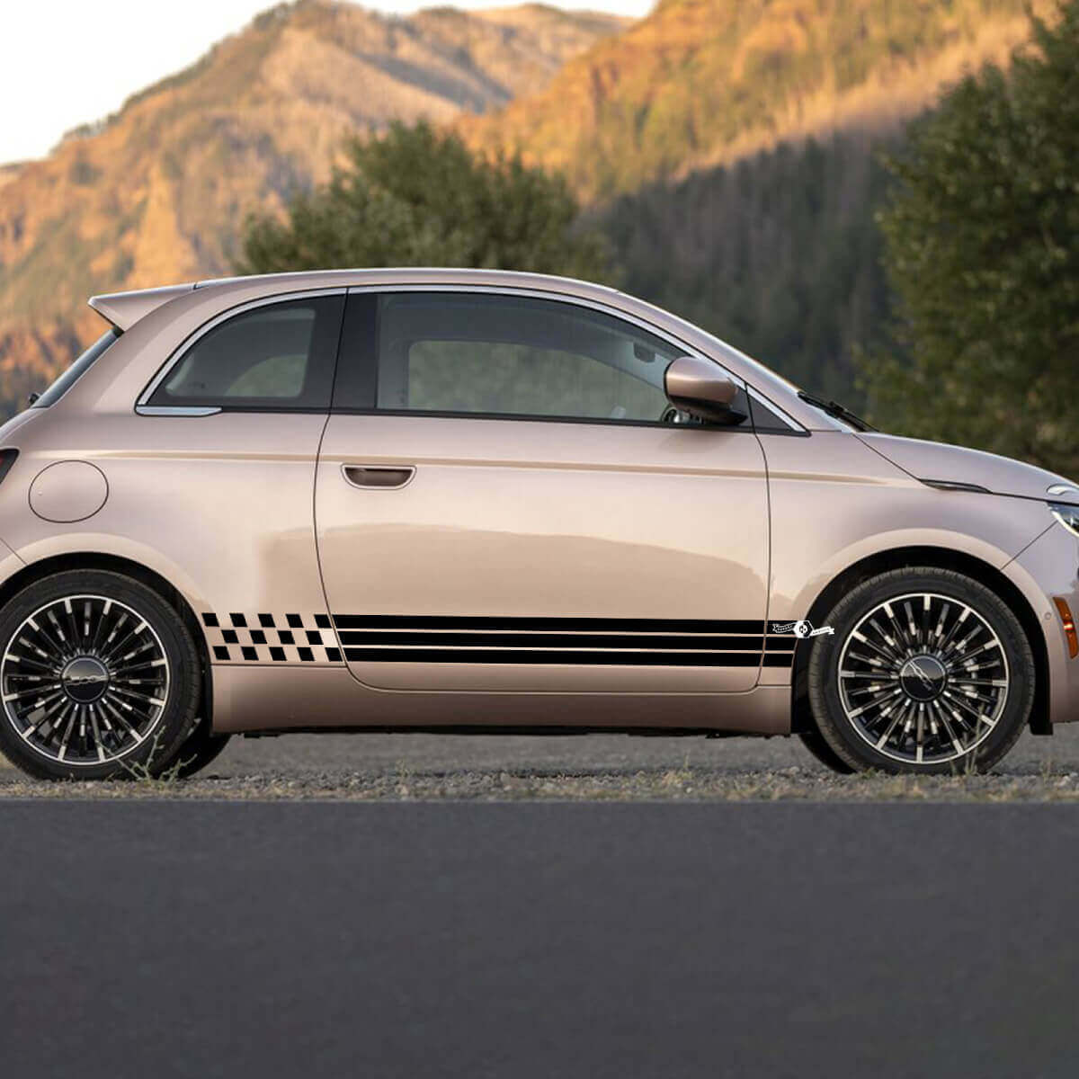 Pannello Rocker Pannello a scacchi a scacchi Porte di decalcomania Stripe grafiche per Fiat 500
