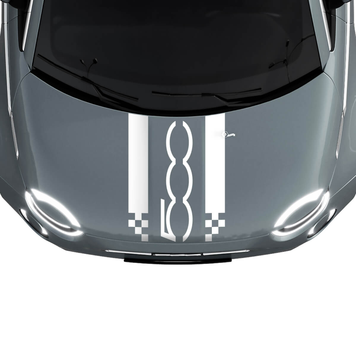 500 Cappuccio Doppia Striscia a Scacchi da Corsa Adesivo Grafica per Fiat 500
