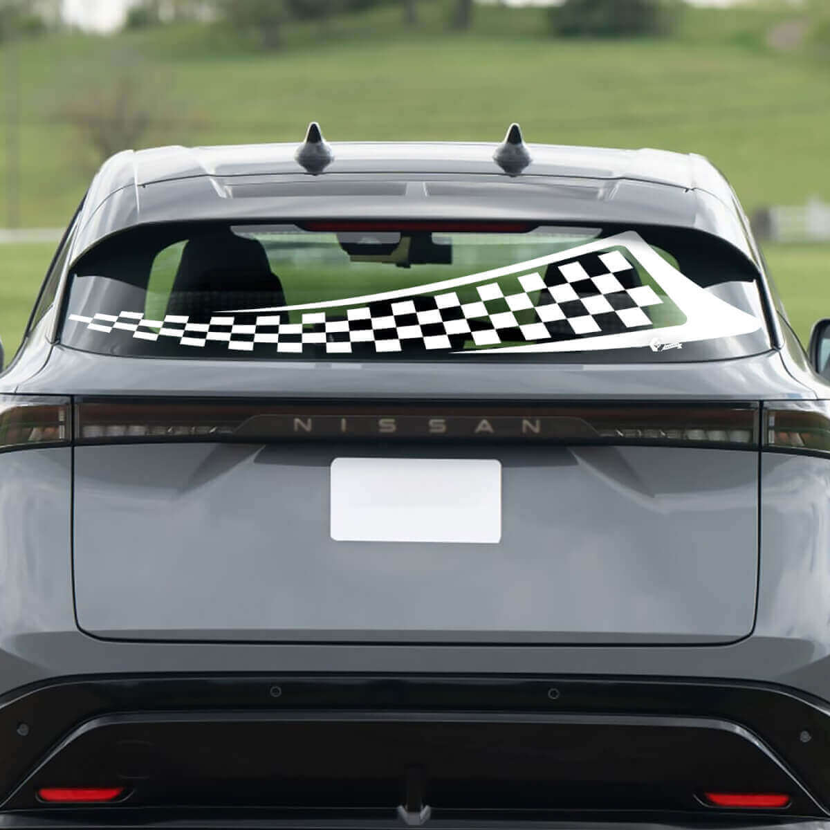 Adesivo grafico a scacchi da corsa per finestrino posteriore per Nissan ARIYA

