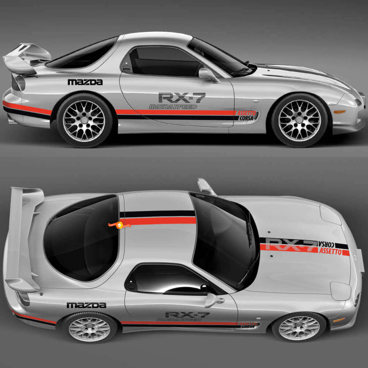 Kit completo adesivo striscia laterale cofano - Adesivo in vinile personalizzato per Mazda RX-7 Sport
