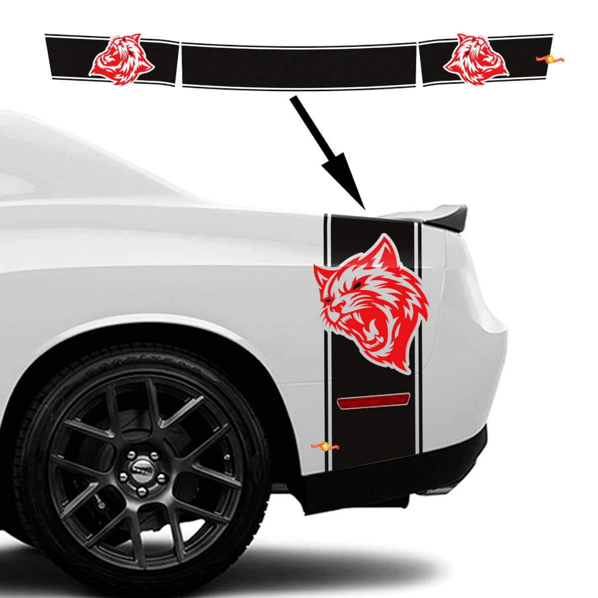 Kit di Adesivi in Vinile a Strisce Laterali e Posteriori Stile Wildcat per Dodge Challenger