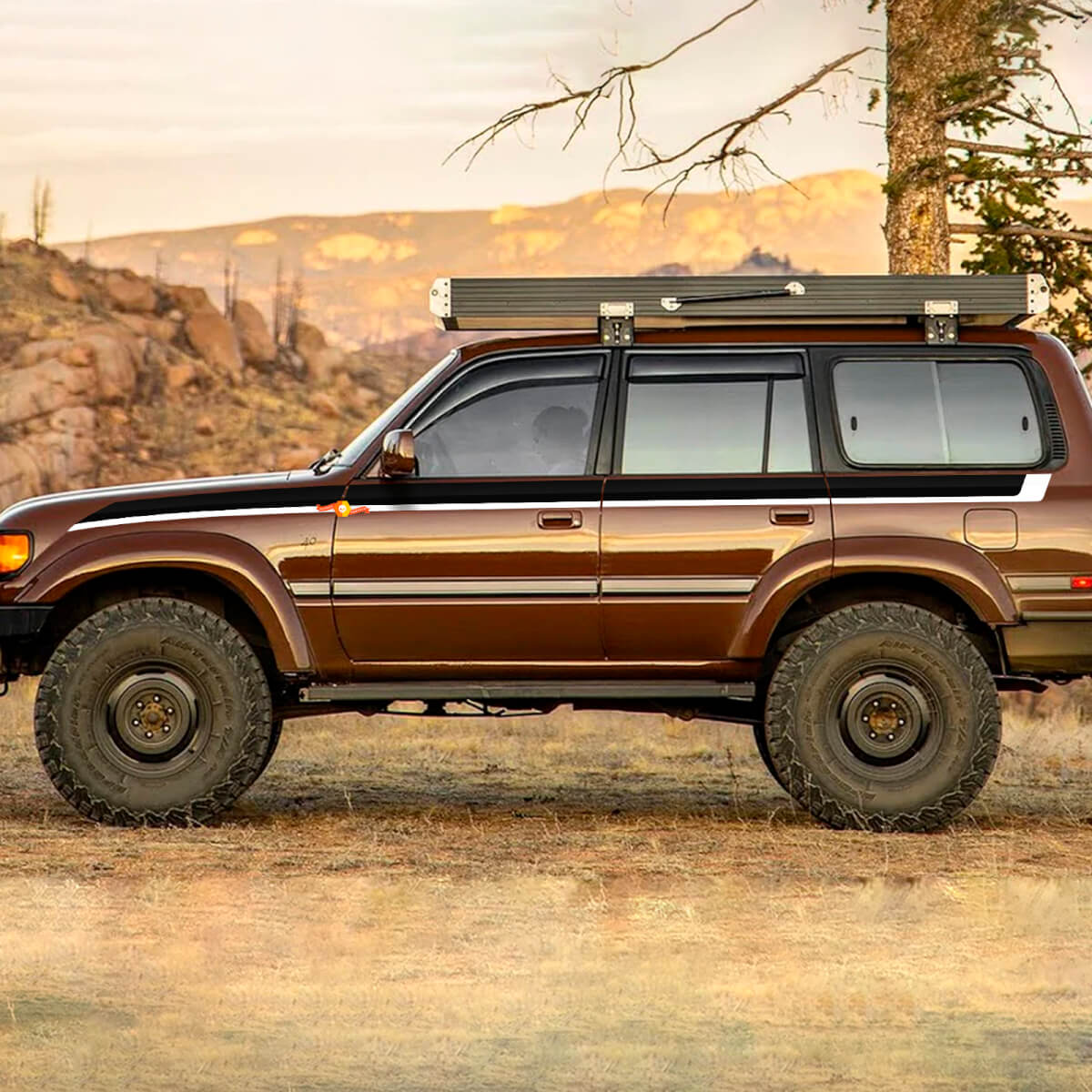 Grafiche a strisce laterali retrò vintage per Toyota Land Cruiser 80 Series
