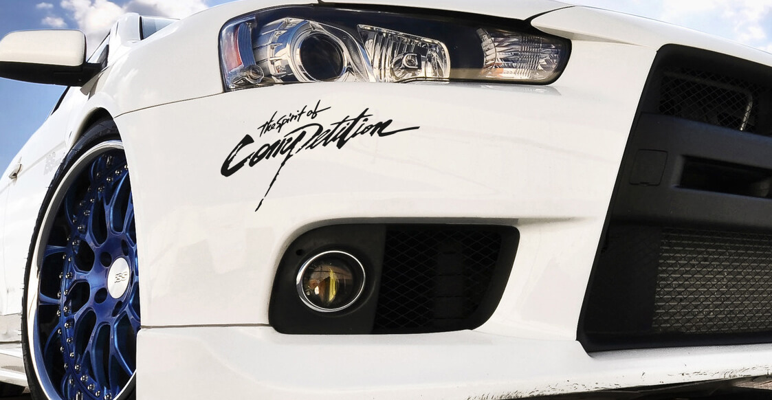 2x The Spirit Of Competition Racing Sport WD 4x4 Car Mitsubishi Lancer Evo V VI VII VIII IX X Adesivo in vinile Decal