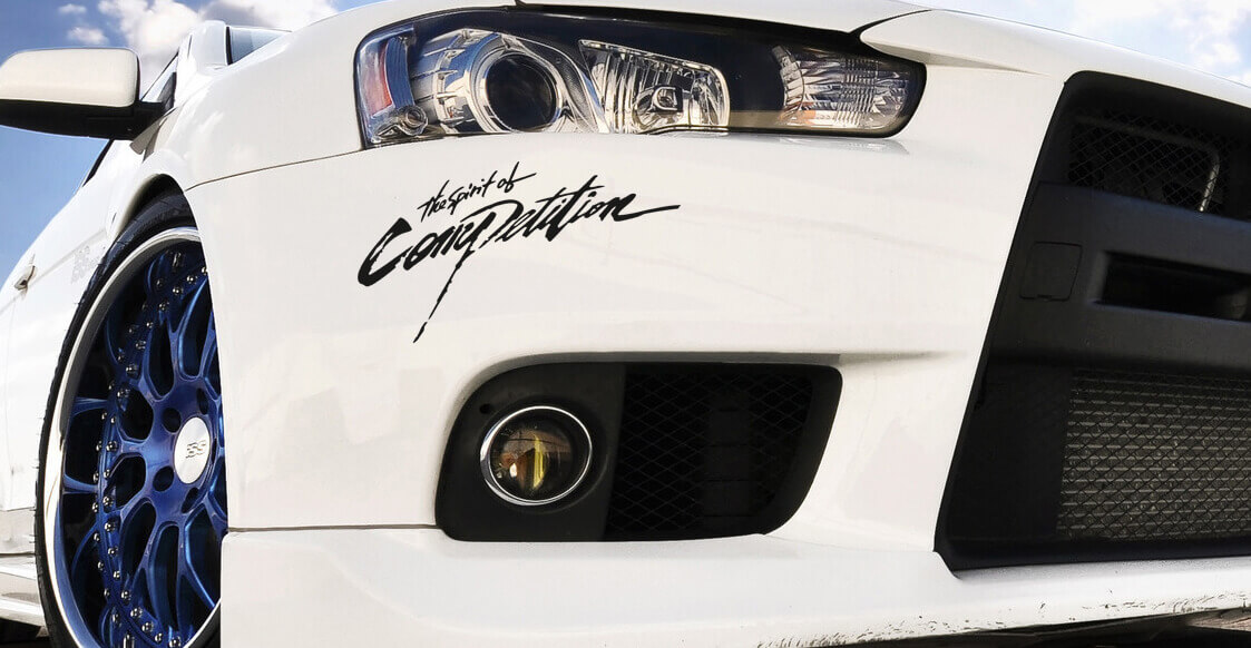 Adesivi in Vinile Spirit of Competition per Parafango Anteriore per Mitsubishi Lancer Evolution Evo V-X