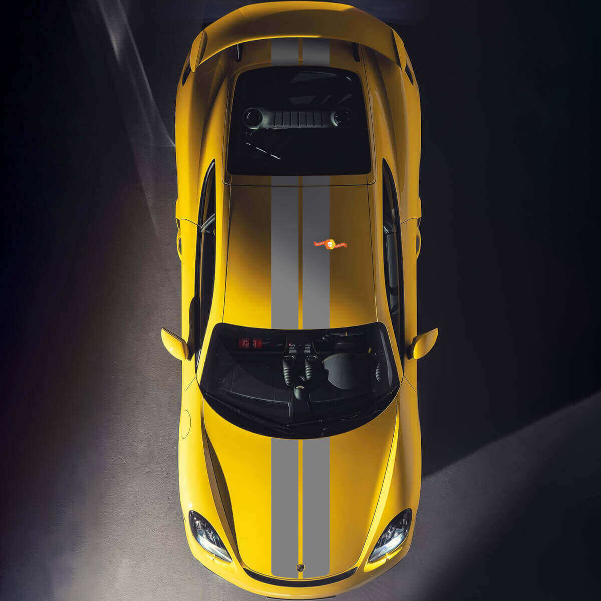 Kit adesivi vinilici a doppia banda da corsa per cofano e tetto per Porsche Cayman 718
