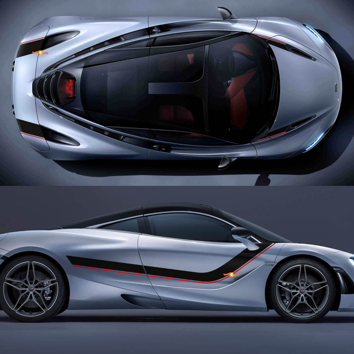 McLaren 720S Adesivo in vinile per strisce grafiche sul cofano e sui lati
