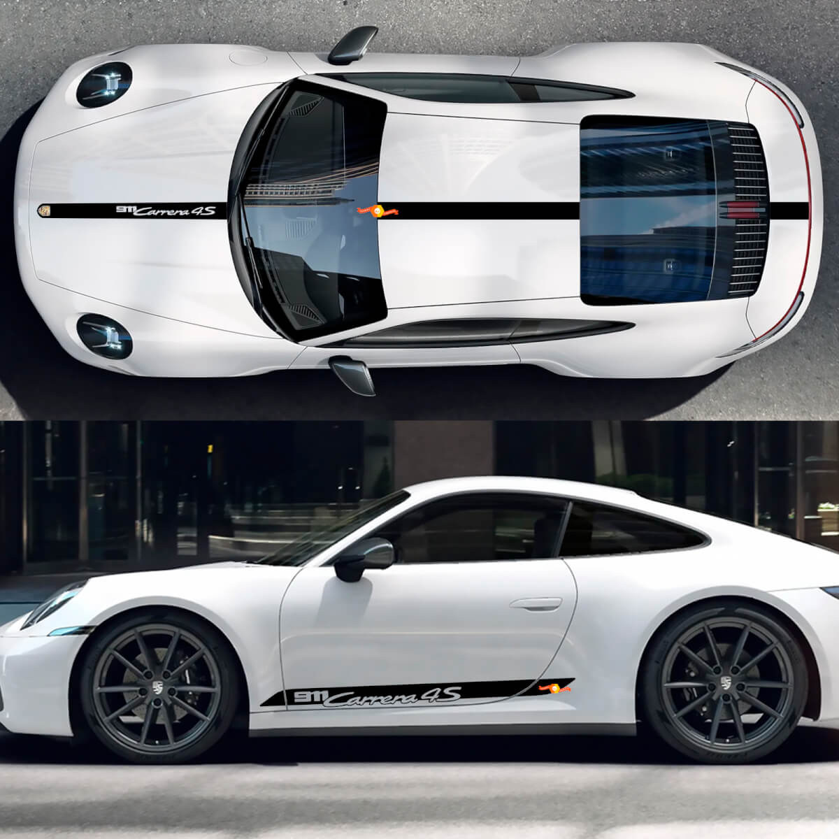 Carrera 4S Adesivo laterale del cofano Tetto Strisce laterali Kit adesivi per pannelli laterali Porte per Porsche 911
