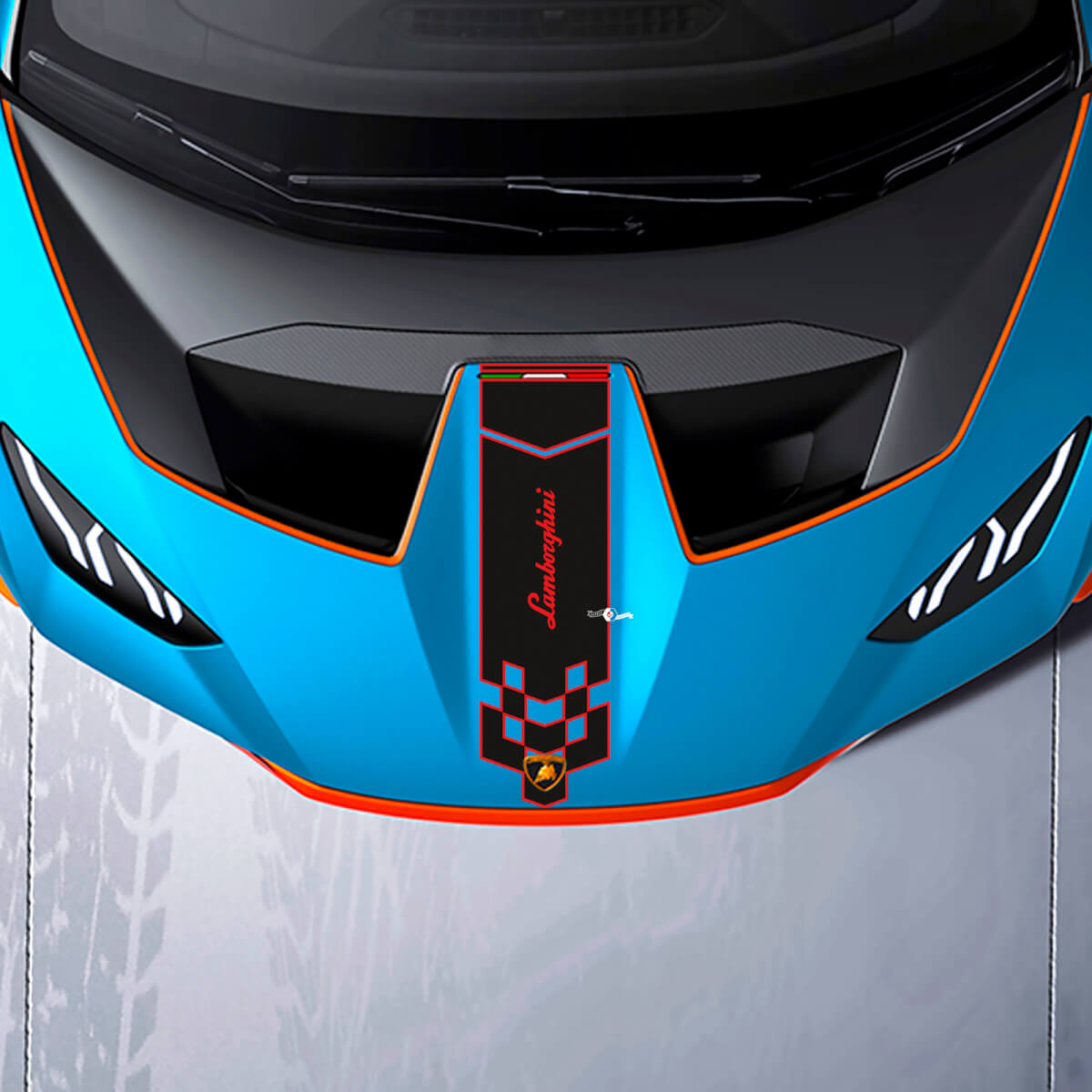 Adesivo in vinile a scacchi da corsa per cofano per Lamborghini STO

