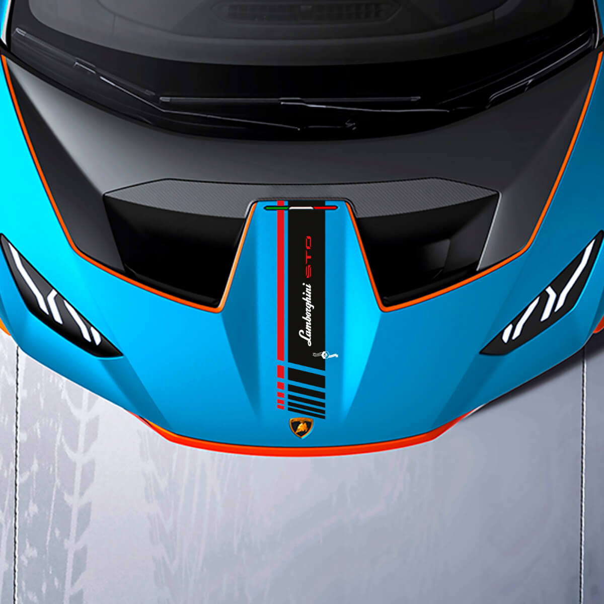 Adesivo in vinile a scacchi per cappuccio centrale Racing per Lamborghini STO
