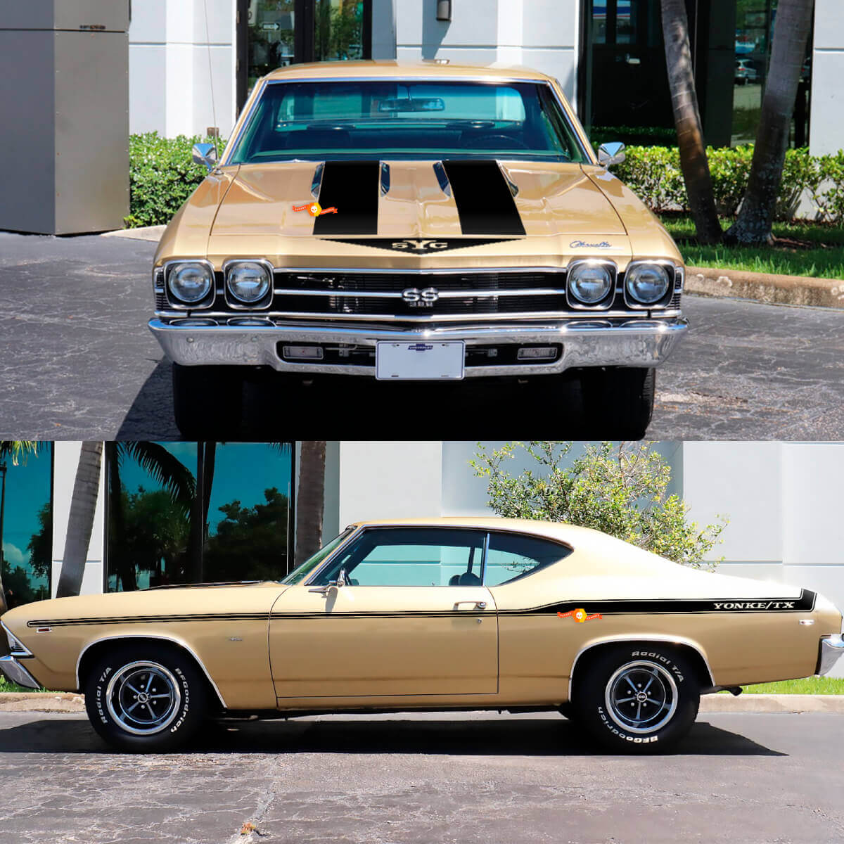 Kit adesivi in vinile per strisce laterali e cofano YONKE-TX per Chevrolet Chevelle 1969