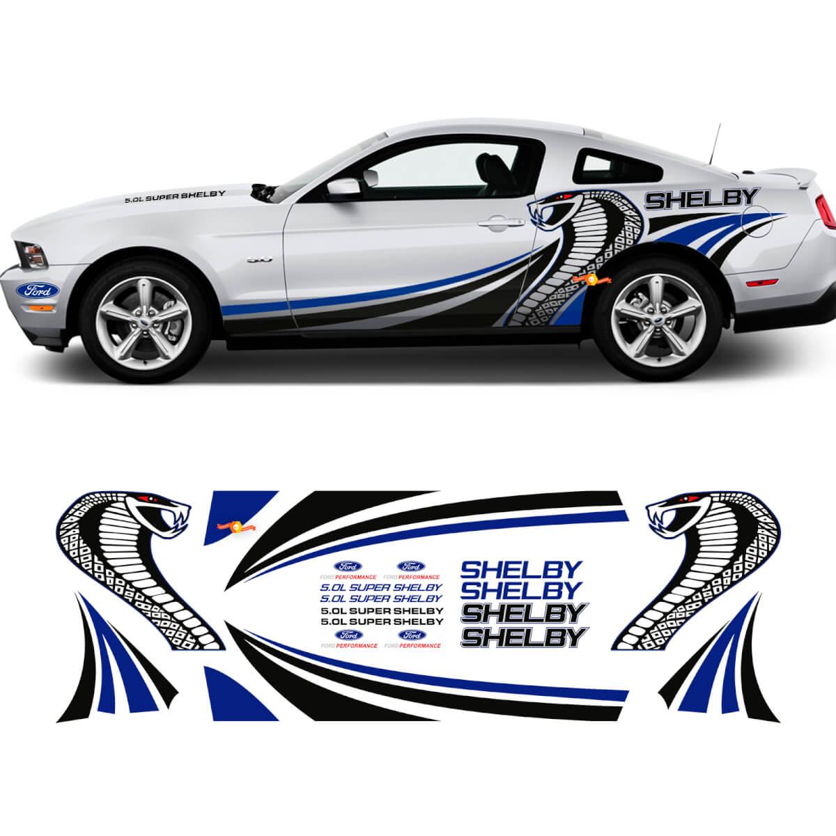 Kit adesivi grafici laterali SHELBY per Ford Mustang