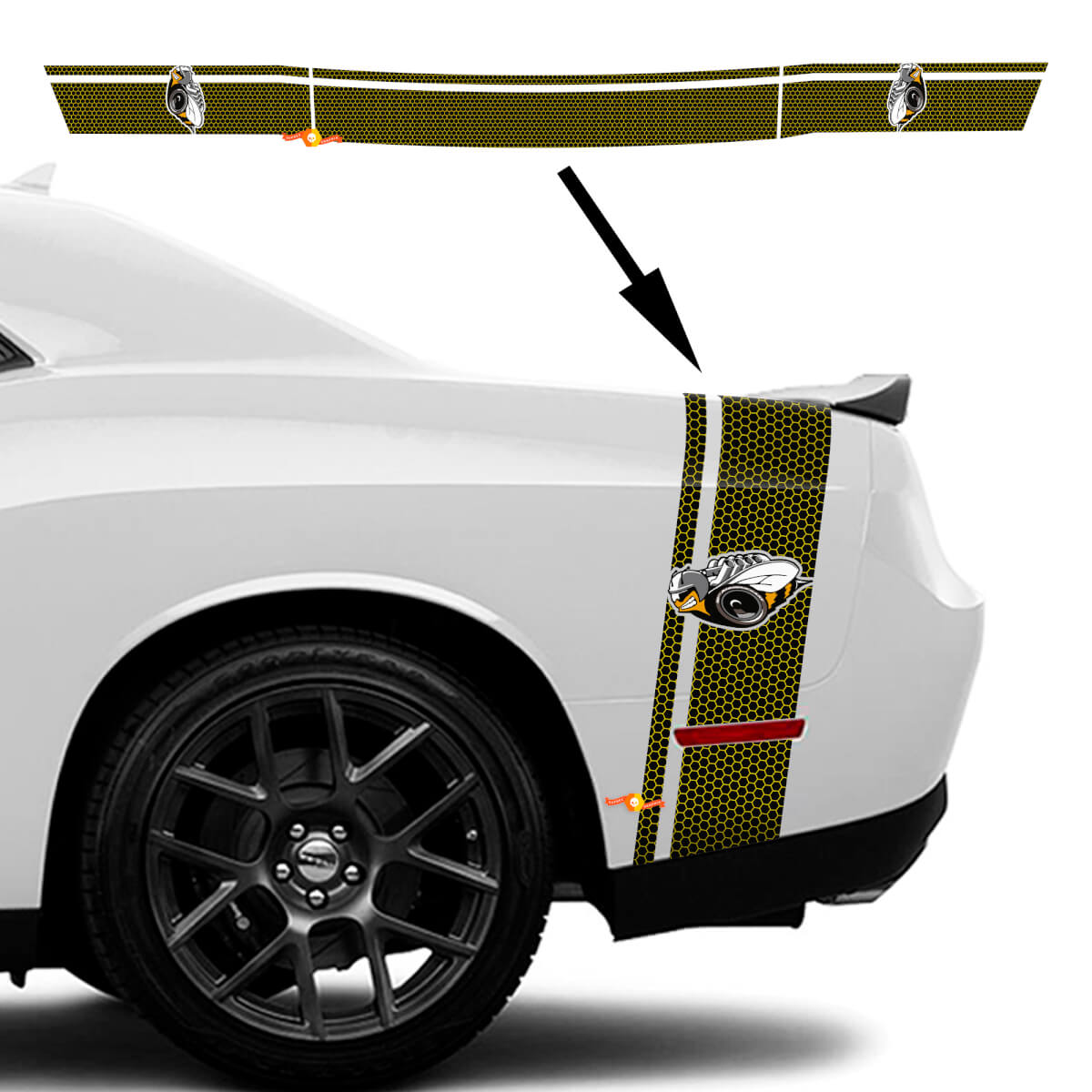 RUMBLE BEE Adesivo a strisce a nido d'ape per coda posteriore del letto per Dodge Challenger