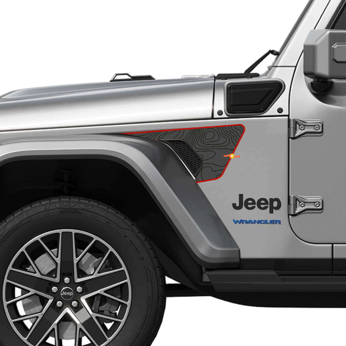 Adesivo in Vinile con Stile Mappa Topografica per Paraurti Ventilato Jeep Wrangler