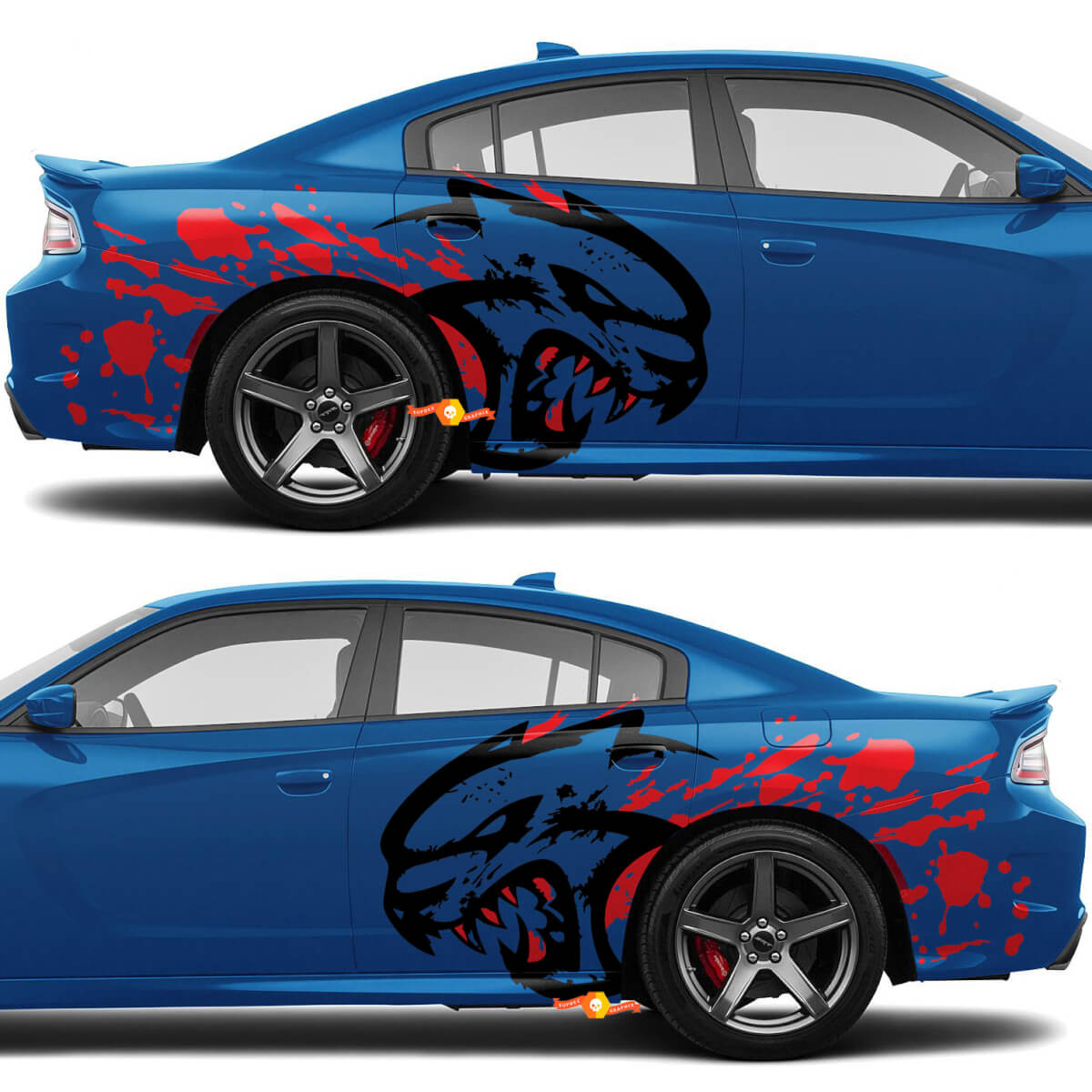 SRT Hellcat con adesivi grafici per parafanghi posteriori laterali in stile Blood per Dodge Charger o Challenger
