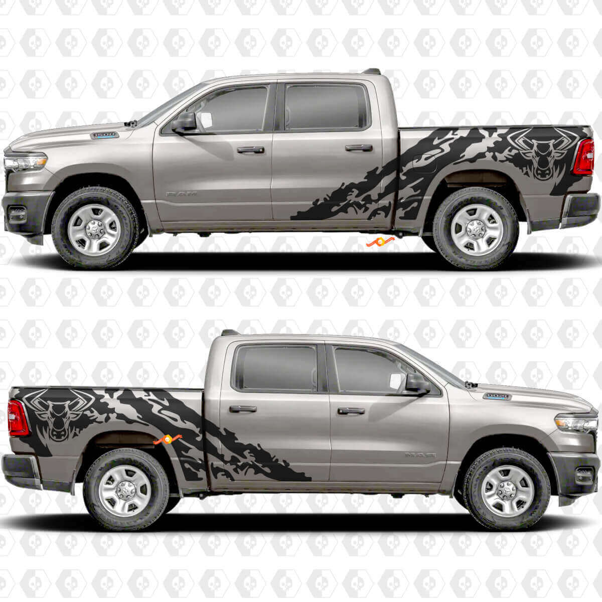 Side Doors Bedside Bull Splash Stickers Decals Graphics for Dodge RAM 1500