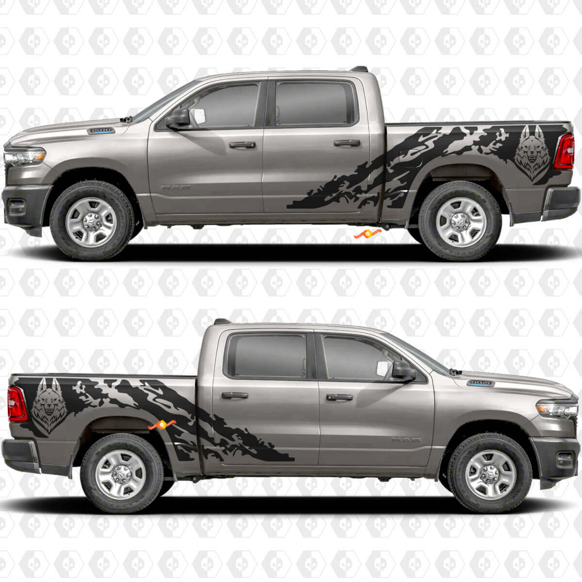 Adesivo in Vinile a Spruzzi di Fango con Lupo per Parafango Dodge Ram 1500