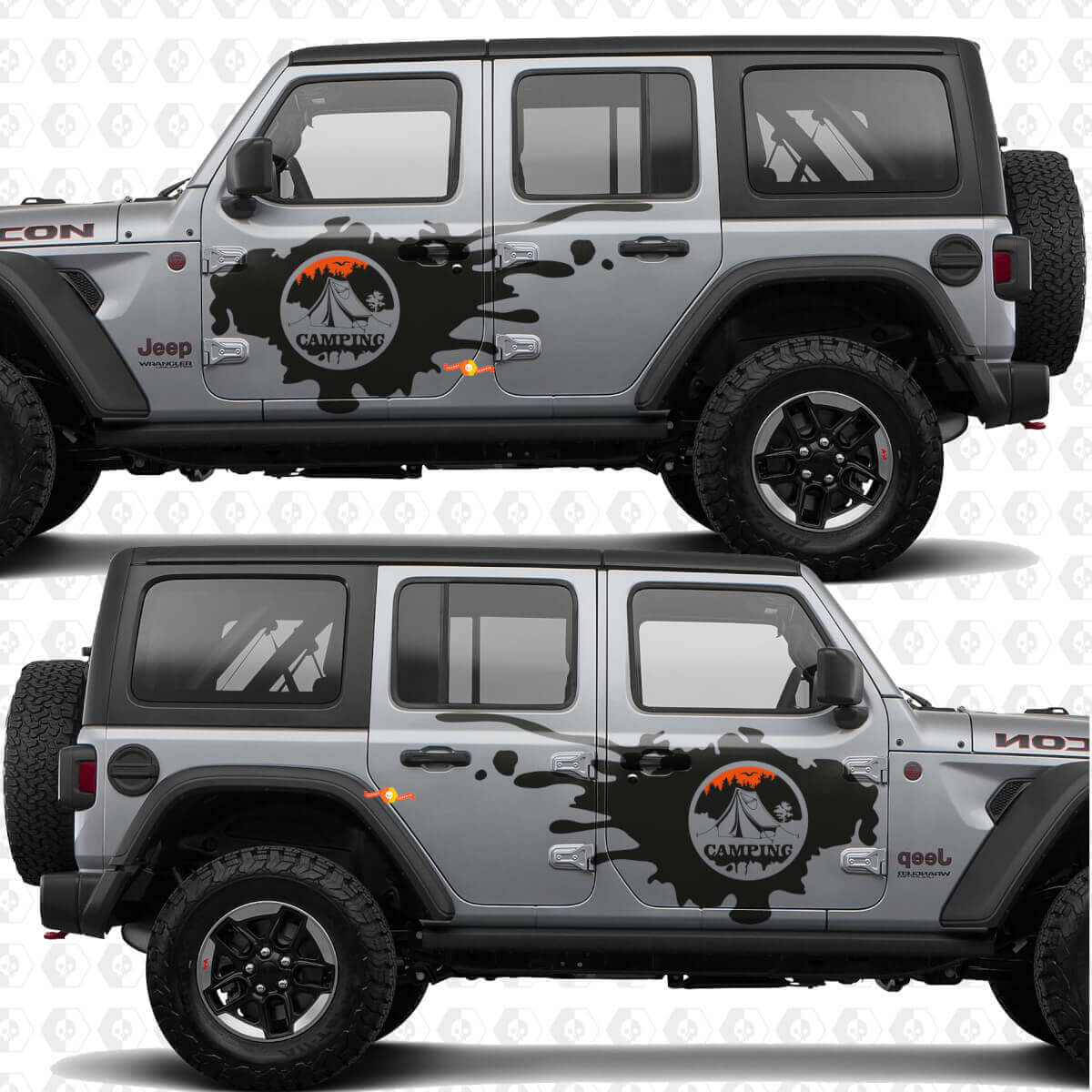 Strisce Adesive in Vinile Porta Laterale Camping Natura Montagna per Jeep Wrangler