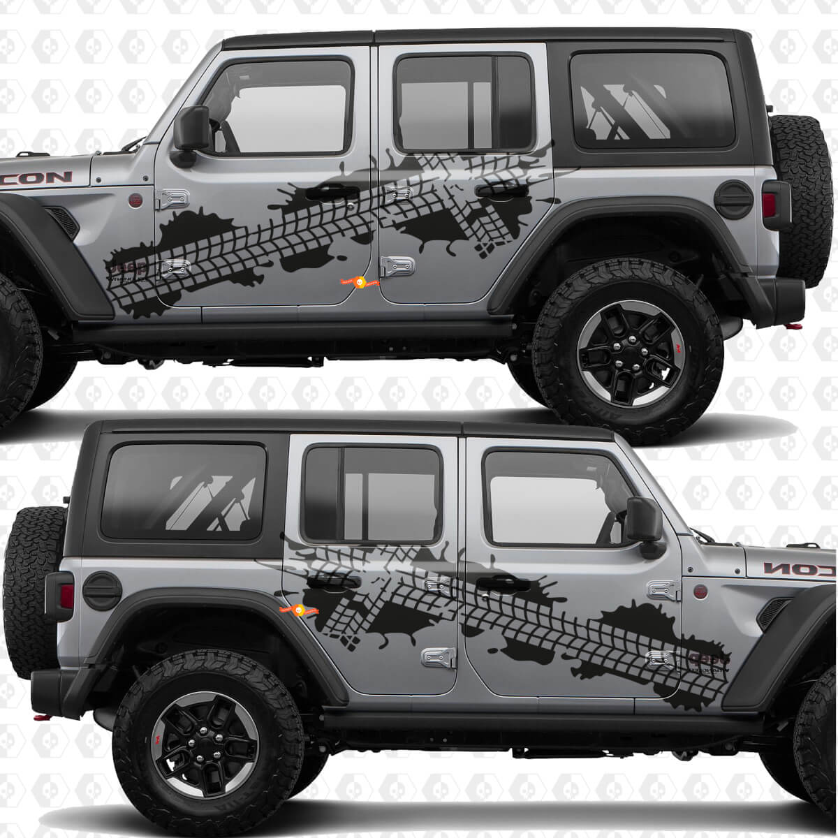 Adesivo in vinile strisce porte laterali impronte pneumatici adatto per Jeep Wrangler