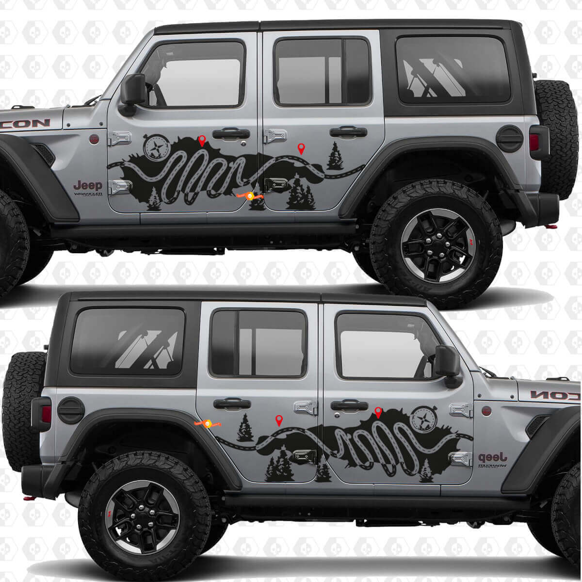 Adesivo in Vinile Laterale con Bussola Mappa Sentieri Natura per Jeep Wrangler
