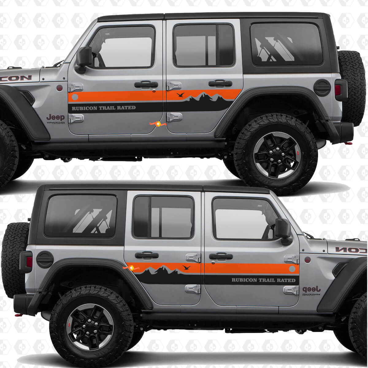 Adesivo in vinile personalizzato Strisce Montagne per porte laterali adatto a Jeep Wrangler