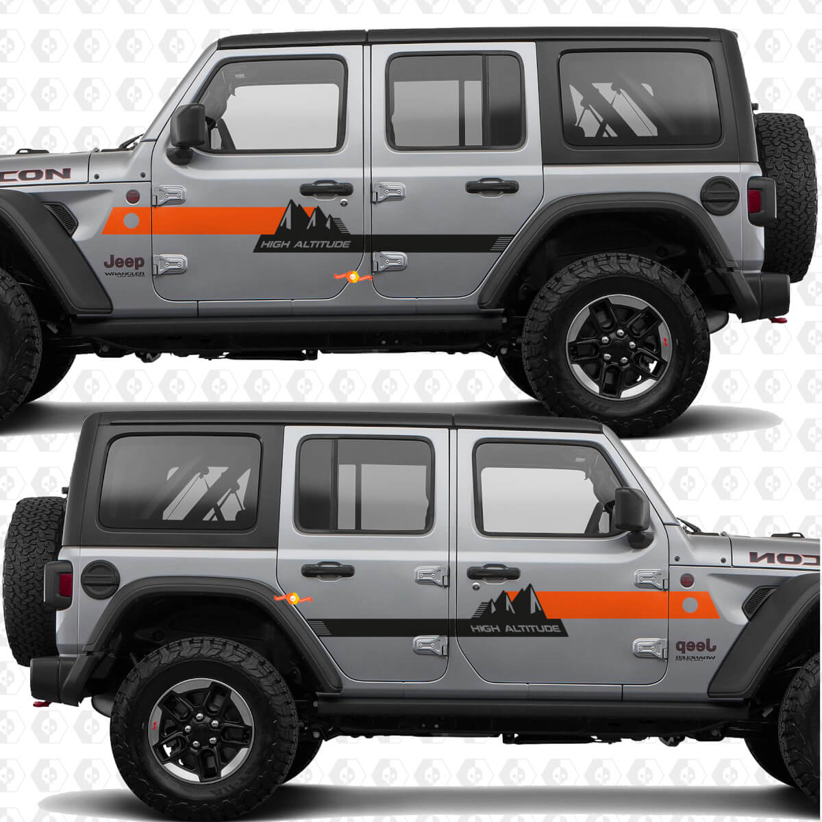 Testo personalizzato Strisce Alta Quota Montagne Adesivo in vinile per porte laterali compatibile con Jeep Wrangler