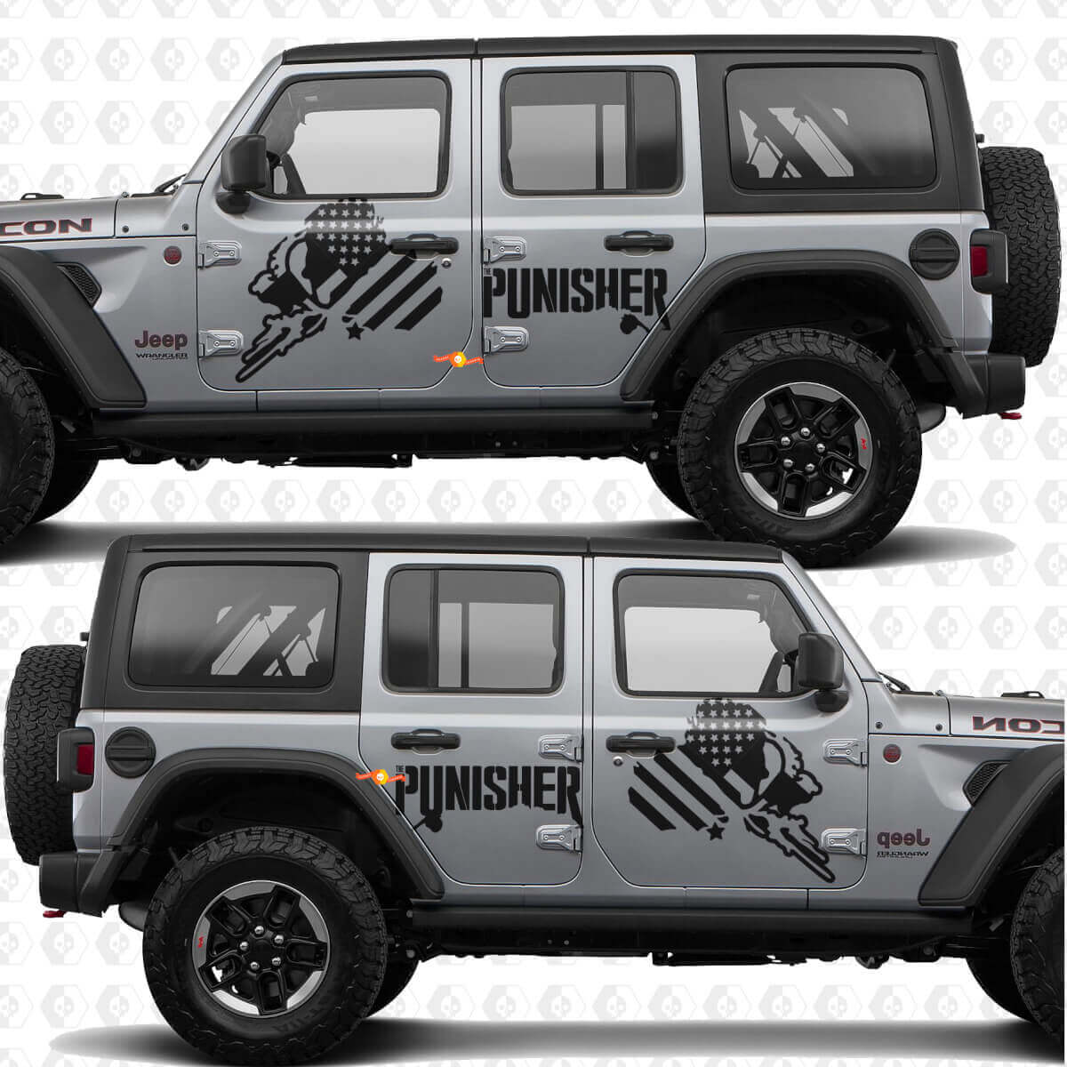 Adesivo in vinile a strisce con la bandiera USA Punisher per portiere laterali adatto a Jeep Wrangler