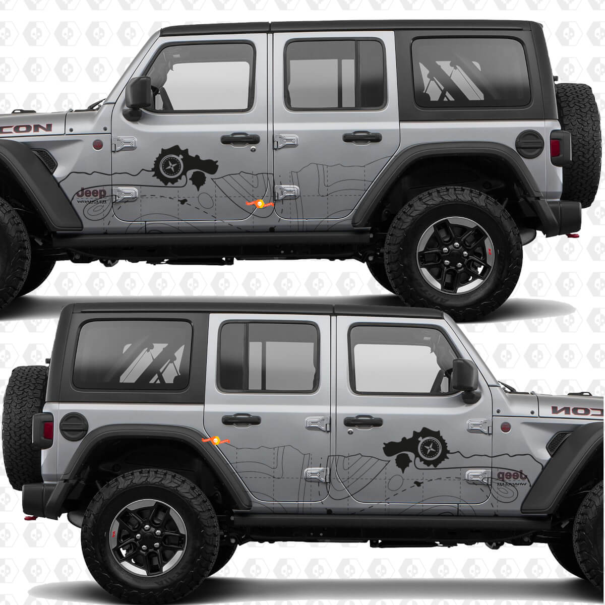Adesivo vinilico strisce laterali porte bussola mappa topografica adatto per Jeep Wrangler