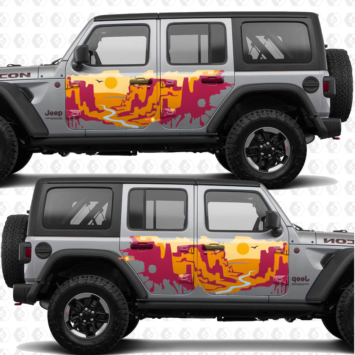 Adesivo in vinile con strisce Sunset Desert Canyon per porte laterali adatto a Jeep Wrangler