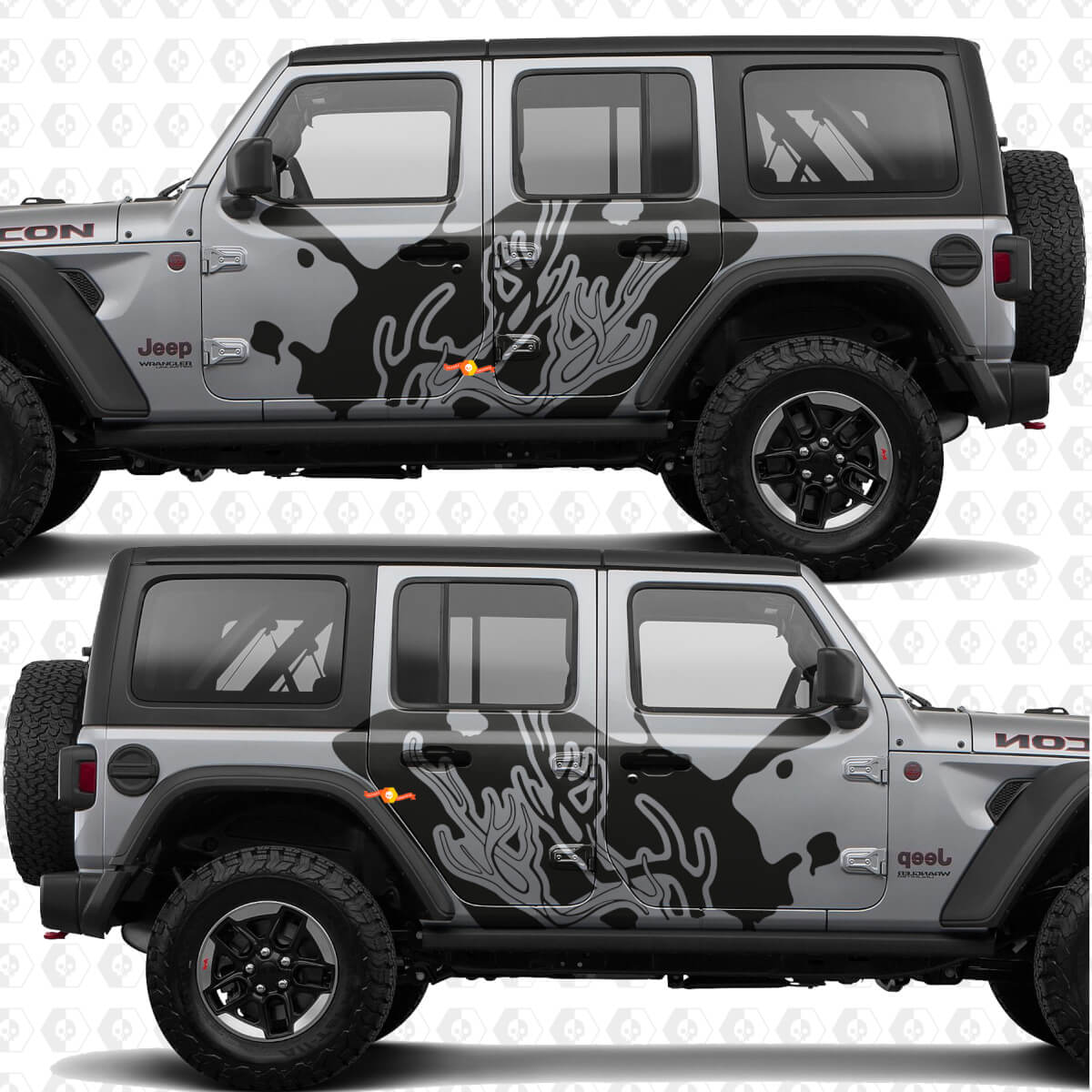 Adesivo in vinile silhouette di corna splash per porte laterali compatibile con Jeep Wrangler