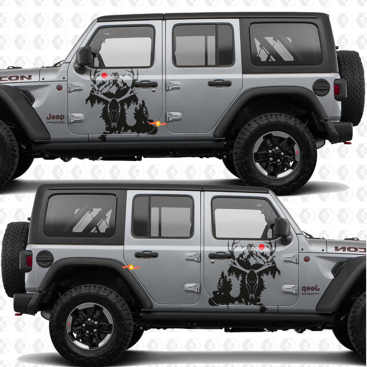 Adesivo vinile con teschio di cervo per porte laterali Splash, adatto per Jeep Wrangler