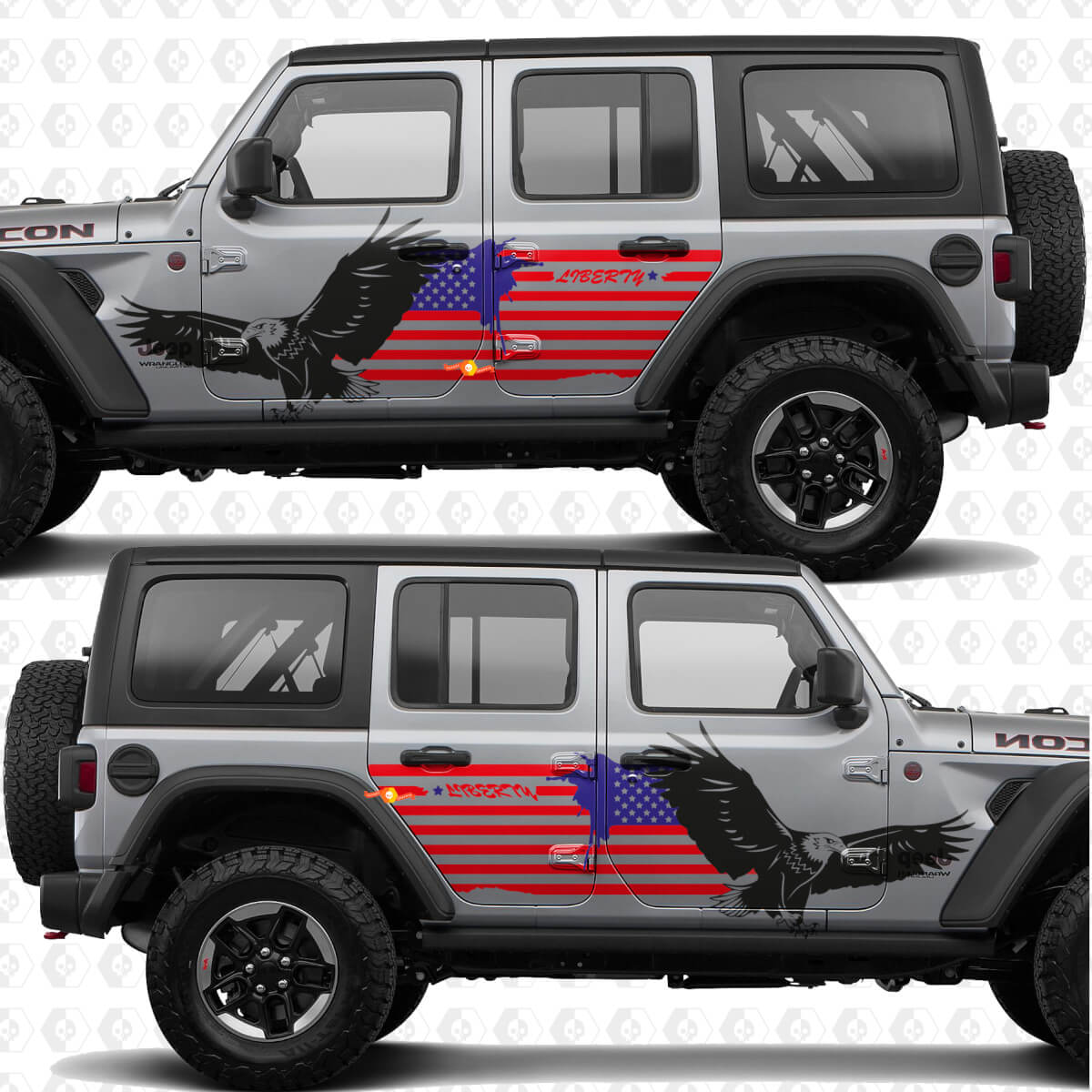 USA Bandiera Patriottica Americana Aquila Calva Adesivo in vinile per porte laterali adatto Jeep Wrangler