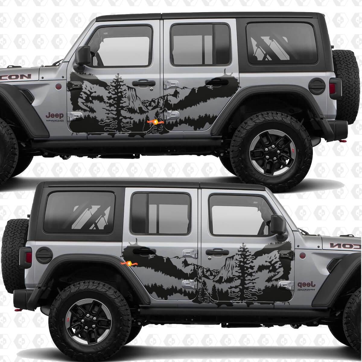 Adesivo in vinile porte laterali natura foresta e montagne compatibile con Jeep Wrangler