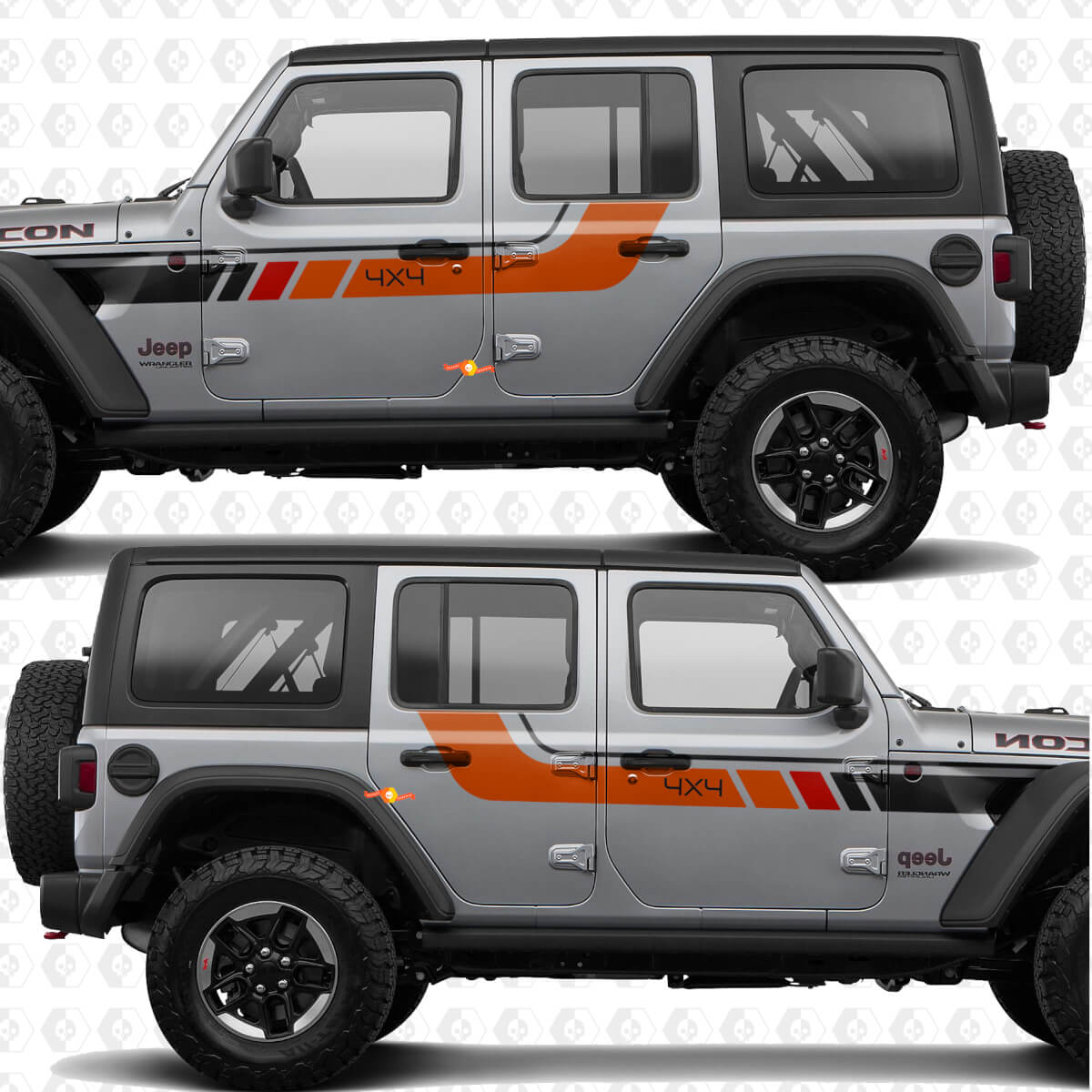 Adesivo in vinile strisce retrò 4x4 per portiere laterali, compatibile con Jeep Wrangler